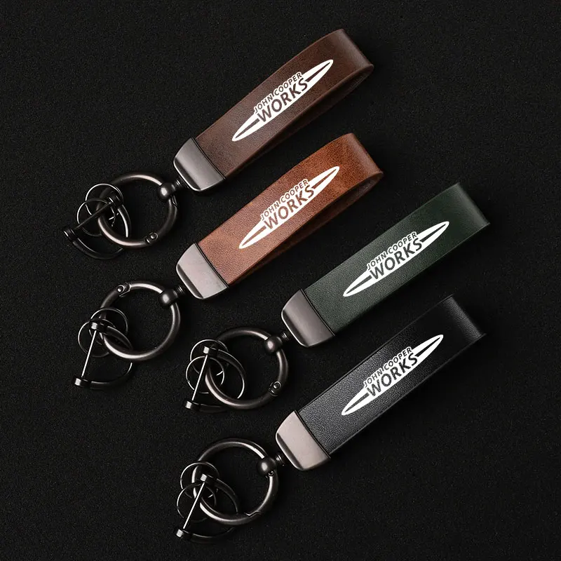 

Fashion Leather Keychain Business Gift Key Strap Men Women Car Logo Custom Keyring For Mini John Cooper Works Accessories