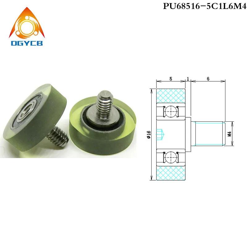 

1pcs OD 16 mm Polyurethane Bolt Bearing Pulleys 16x5xM4 PU68516-5C1L6M4 TPU PU Screw Shaft M4 Cabinet Roller Soft Rubber Wheel