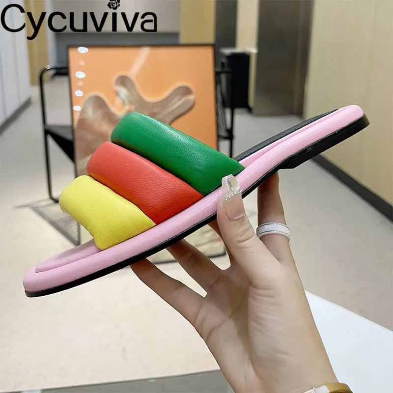 

Мюли женские кожаные с подкладкой, летние шлепанцы на плоской подошве, открытый носок, уличная пляжная обувь, Повседневные Удобные, для отдыха, прогулок