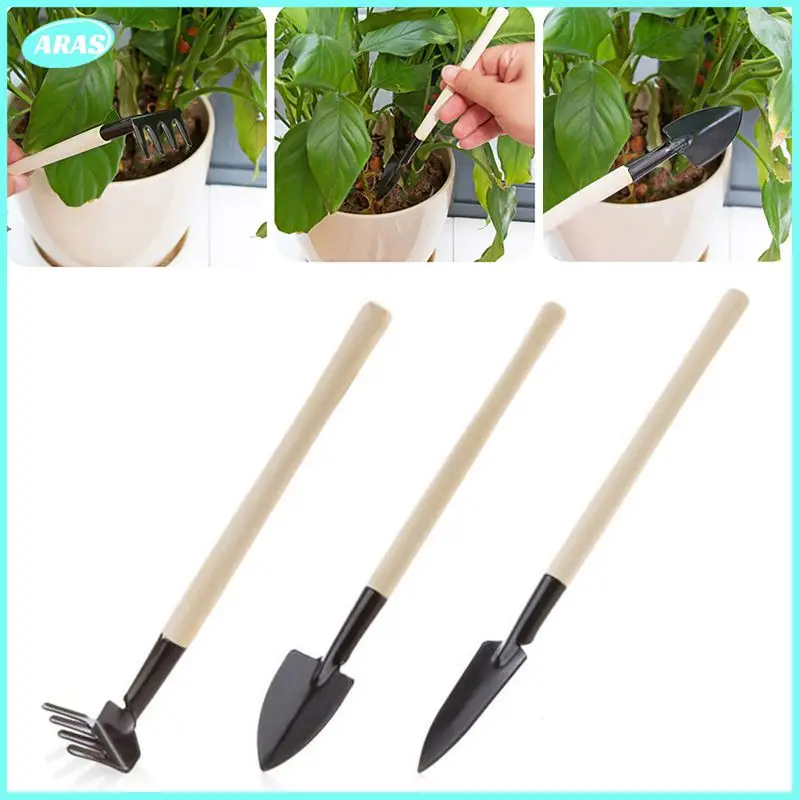 

Wooden Handle Iron Garden Shovel Rake Spade for Flowers Potted Plant Bonsai Mini Gardening Tools Set Digging Weeding