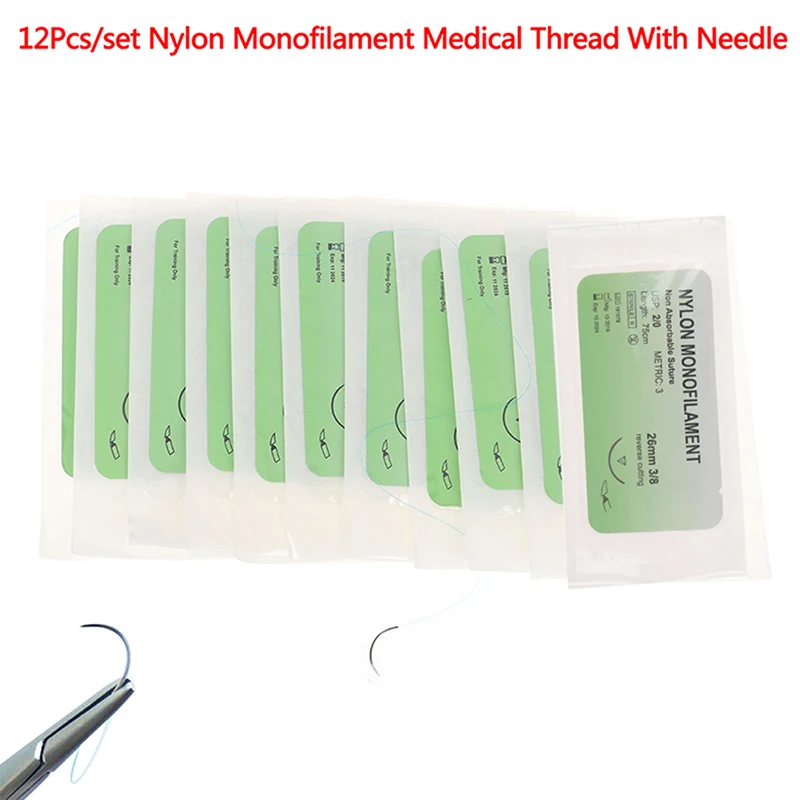 

Hot! 12Pcs 2/0 3/0 4/0 5/0 Medical Needle Suture Nylon Monofilament Thread Suture Practice Kit Teaching Demonstrations Exercises