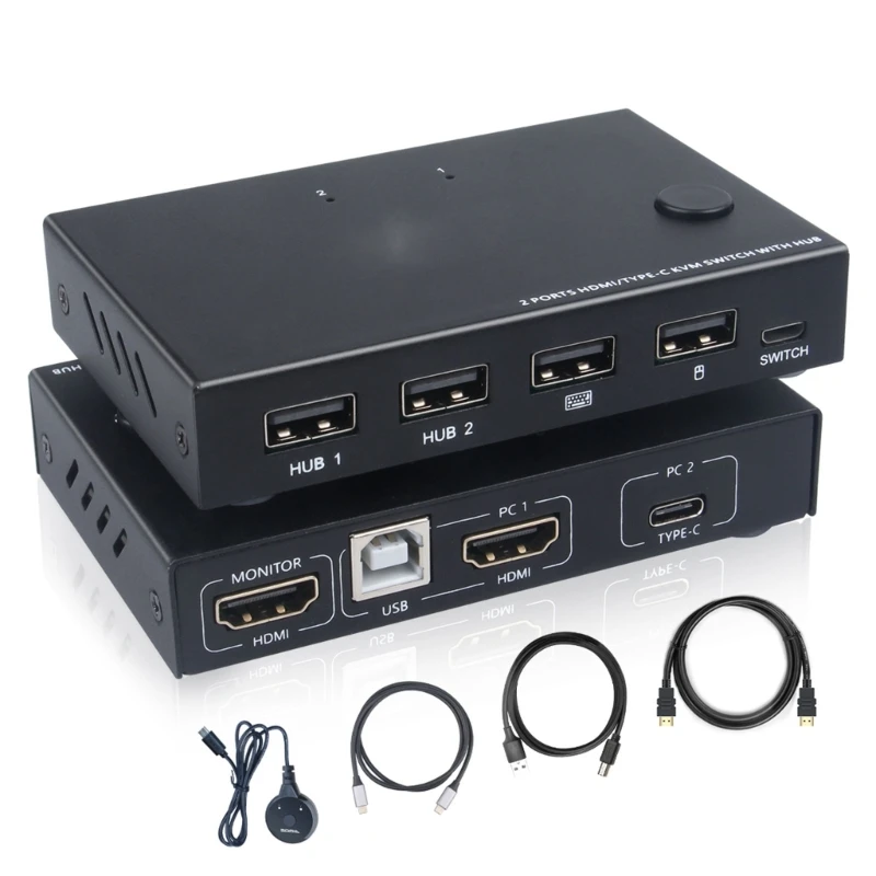 

2 Port USB KVM Switch 2 Into 1 Out TYPE C KVM Switch Simple Installation