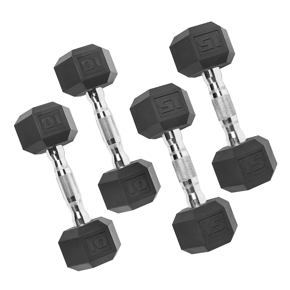 

50 Lb Rubber Hex Dumbbell Weight Set, Includes 2 X 10lb, 2 X 15lb Dumbbells Gym Weight