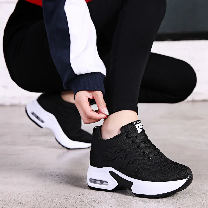 Autumn Mesh Breathable Sneakers Women Shoes Fashion Wedge Platform Casual Sport Shoes Female Lace Up Comfortable Running Shoes
