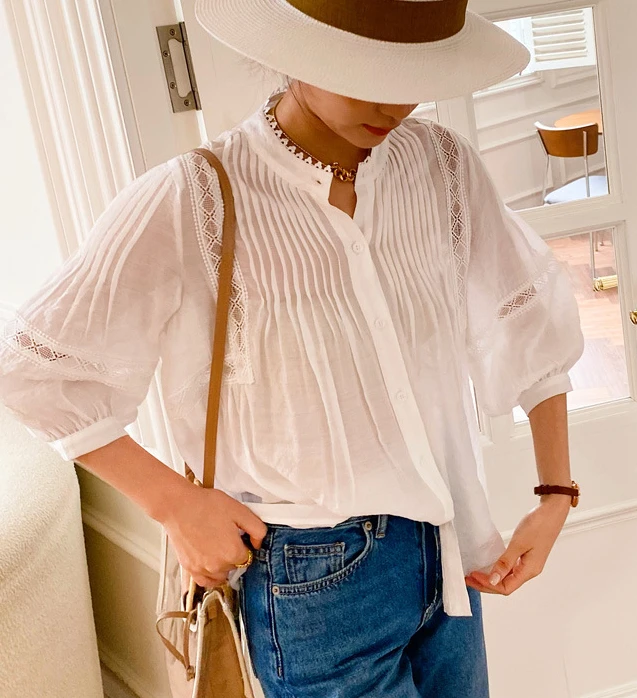 

Женская винтажная блузка из хлопка и вискозы, с вырезами