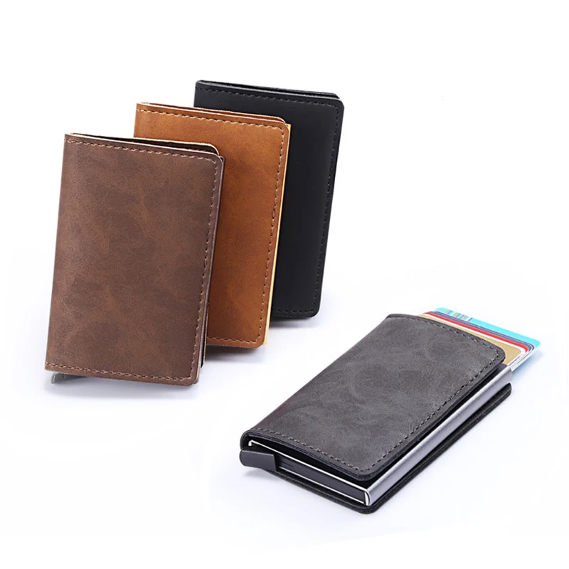 New Arrival Men's Automatic RFID Multi-function Wallet Purse Moneybag Gifts Business Daily Bags Black Brown Grey Red Card Holder