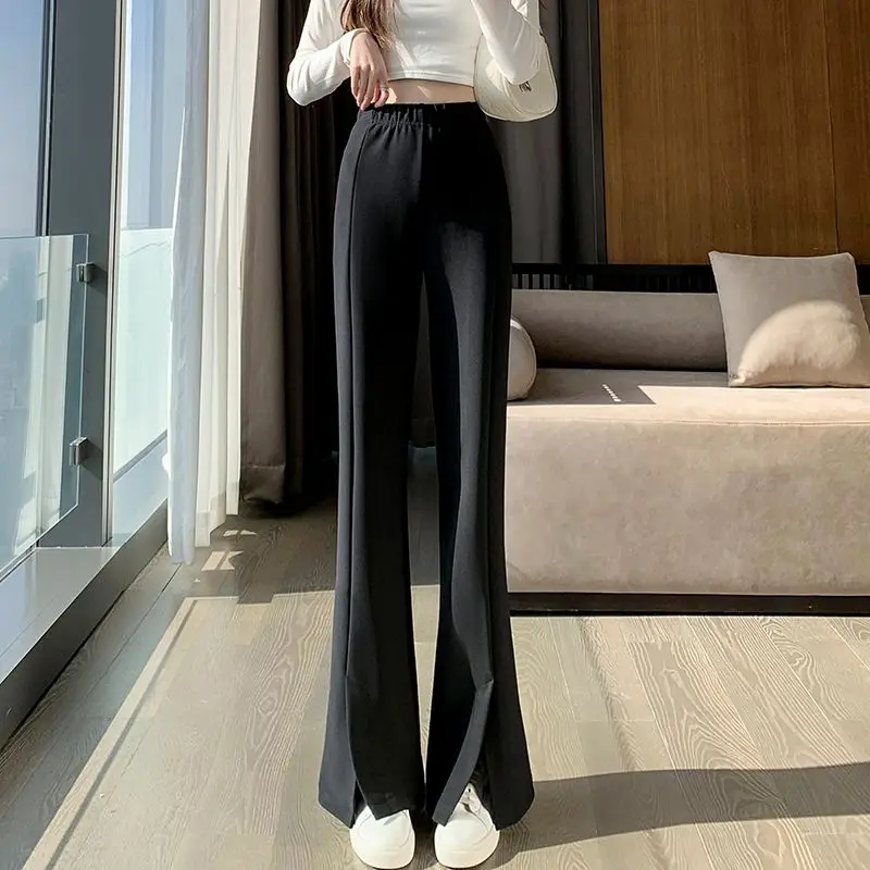

Korean Fashion Slit Office Lady Suit Pants for Women Spring Skinny Flare Pants Black High Waist Wide Leg Trousers Female C164