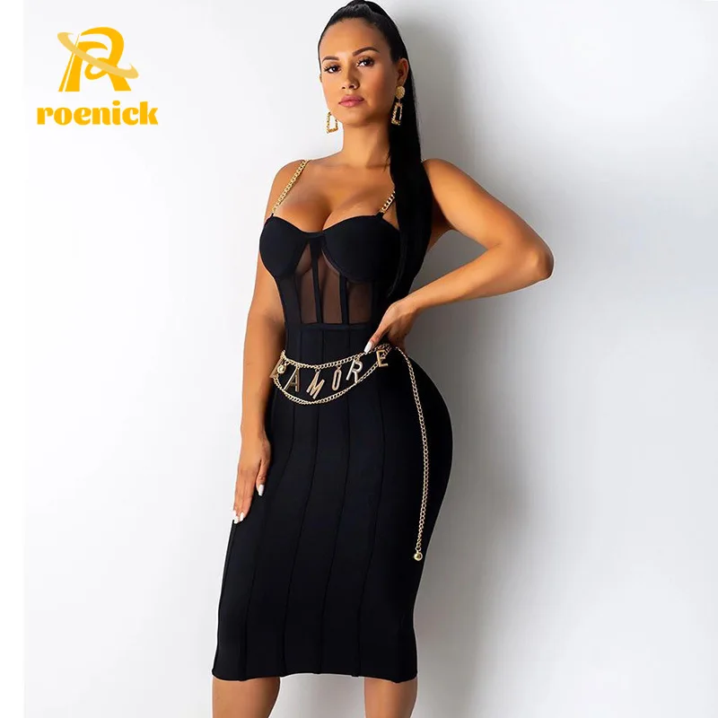 

Женское летнее Бандажное платье-макси ROENICK, новинка 2022, Сексуальное Кружевное облегающее вечернее платье без рукавов на бретелях-спагетти, ...