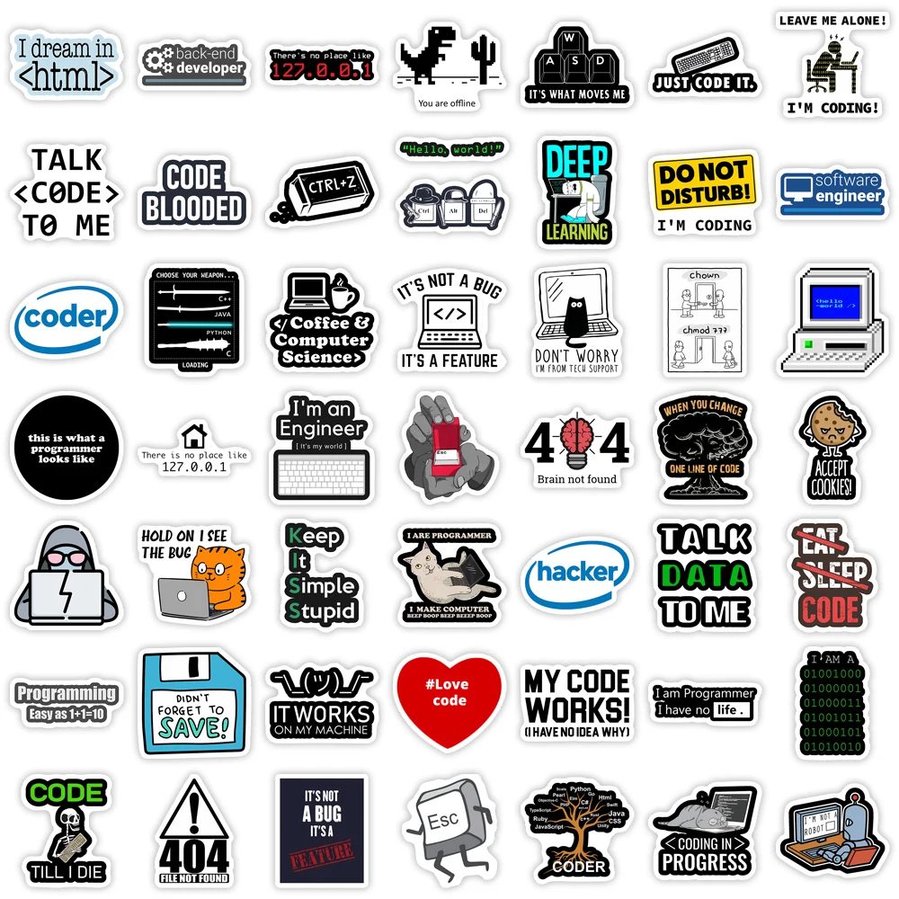 Забавные наклейки для программирования Java JS Php Docker Html Cloud Hacker Development декоративная