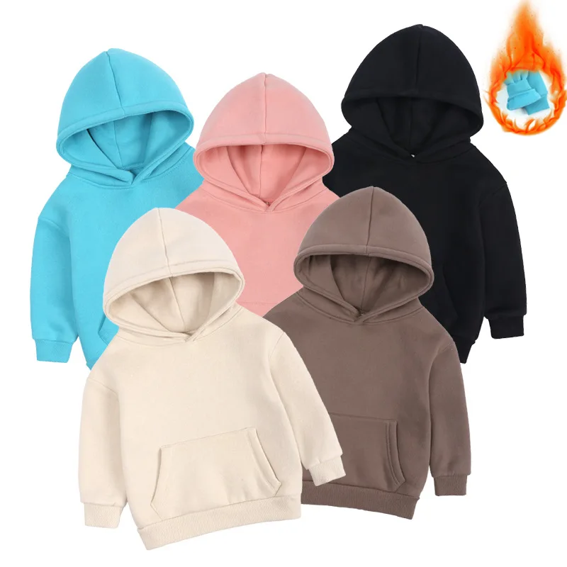 

Baby Kids Winter Fleece Hoodies Warm Solid Long Sleeve Top Jacket Cute Boys Girls Hooded Outwear Korean Children Clothes