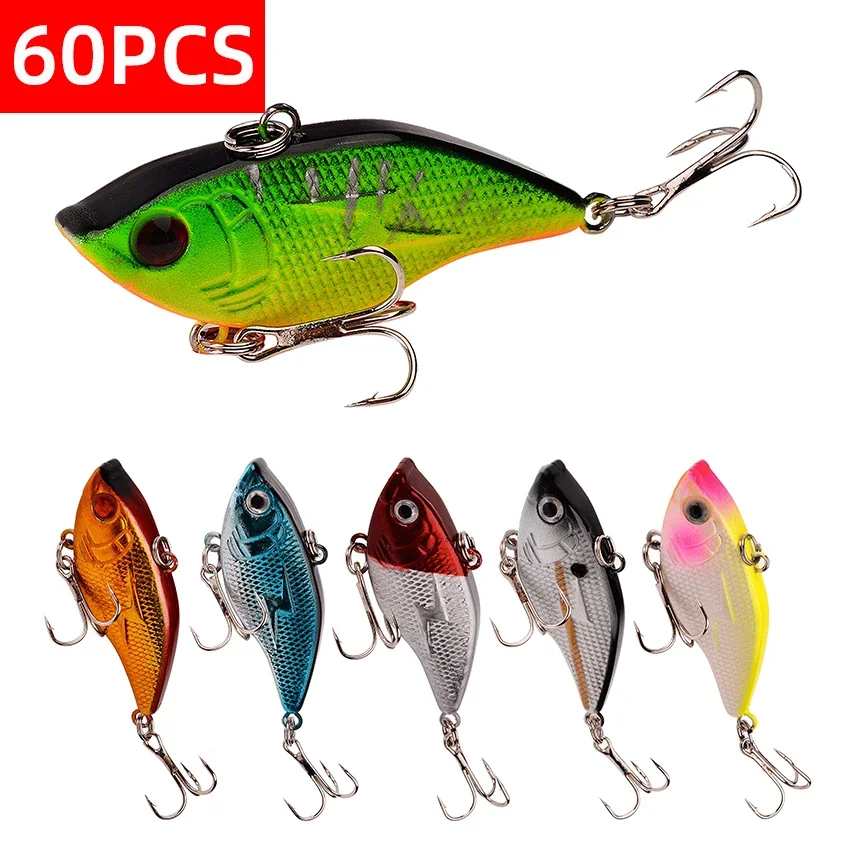

60PCS 55cm 14g Winter Fishing Lures Plastic VIB Hard Bait Isca Artificial Pesca Vibration Wobbler Fishing Tackle Fake Lure