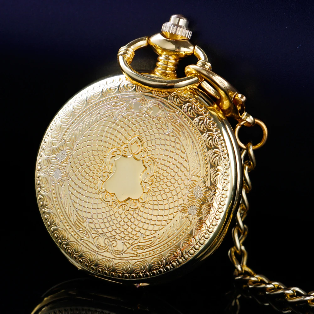 New Golden Red-Crowned Crane Sculpture Mechanical Pocket Watch Retro Hollow Case Simulated Skeleton Mens Mechanical Pocket Watch