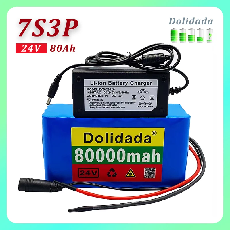 

18650 Battery Pack 7S3P 80000mah 24V Lifepo4 Rechargeable + 2A Charger for E-bike Electric Bicycle Wheelchair Lithium Batterie
