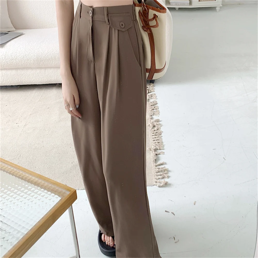 

MOYUNI cute 2022 OL Trousers Chic Office Wear Solid Straight Women Loose New Slim-Fit Summer Work Wear Casual Fashion Wide Leg