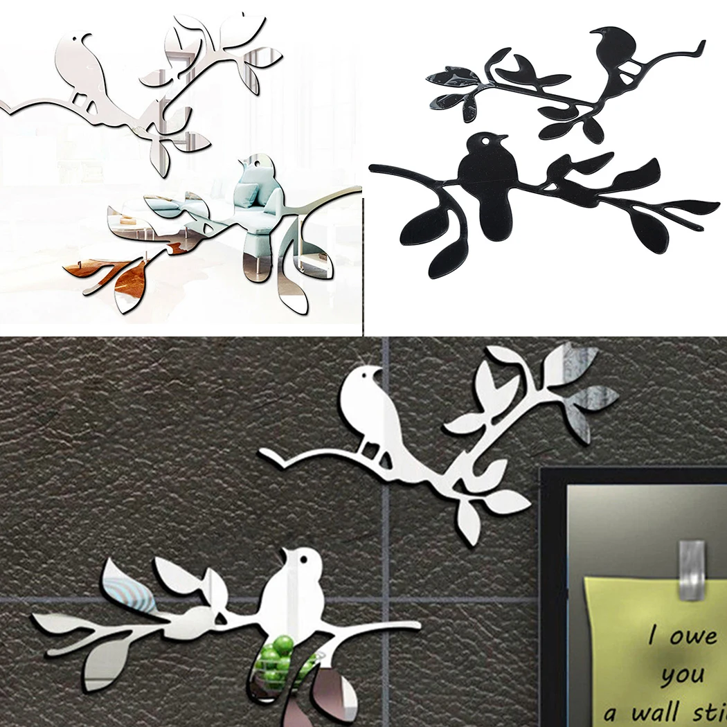

1x 3D Mirror Wall Sticker Bird Art Self Adhesive Acrylic Mural Decal Removable Home Room Decor Acrylic DIY Wall Sticker