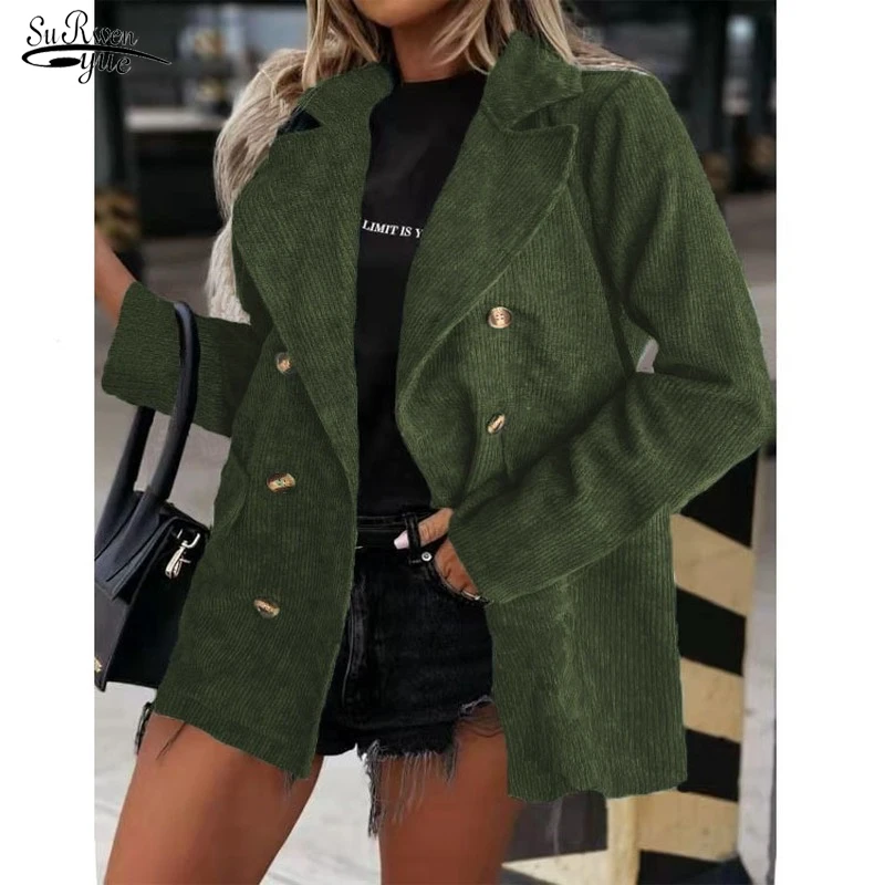 

Длинная Верхняя одежда с отложным воротником, Женские повседневные топы, осенняя Новая красивая однотонная Вельветовая винтажная куртка с длинным рукавом, Женская куртка 17959