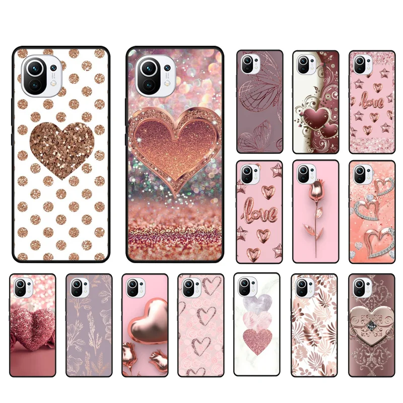 

Rose Gold Diamond Love Heart Phone Case for Xiaomi 12 Mi 10T 11T 11 Pro 10 10T 11 lite 10pro 11Ultra Poco X3 Pro Poco F3 M3