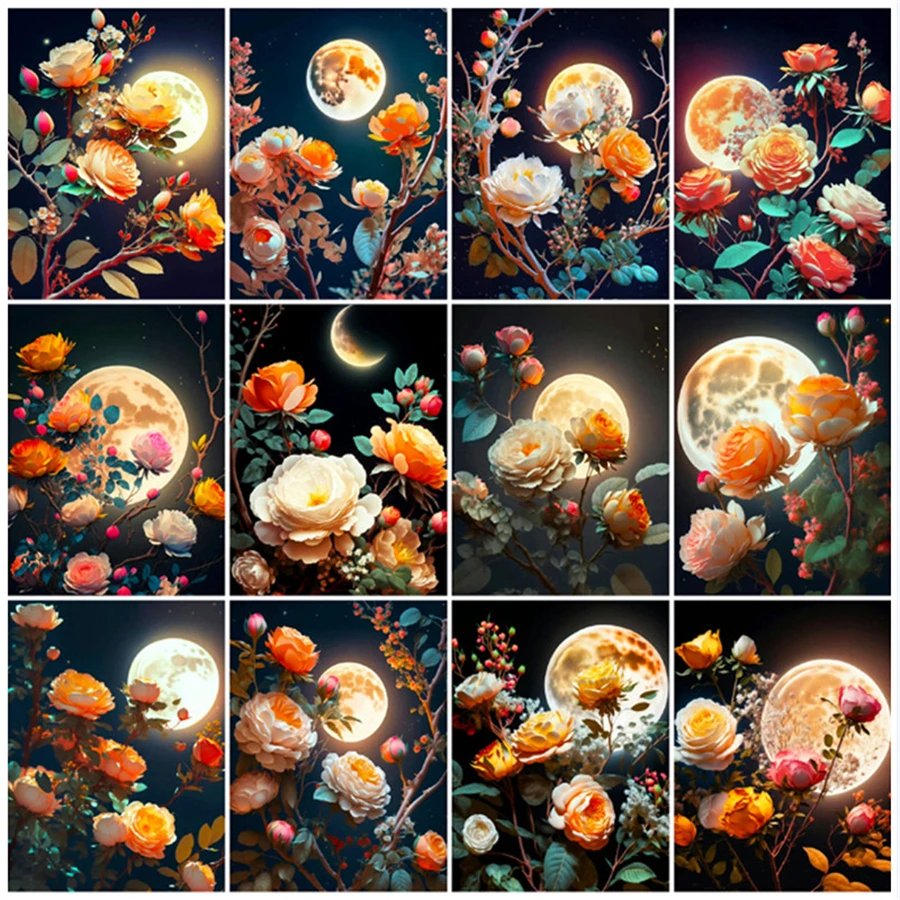 

5D DIY Diamond Painting Yellow Peony Flower Cross Stitch Mosaic Fantasy Diamond Embroidery Moon Full Drill Wall Sticker