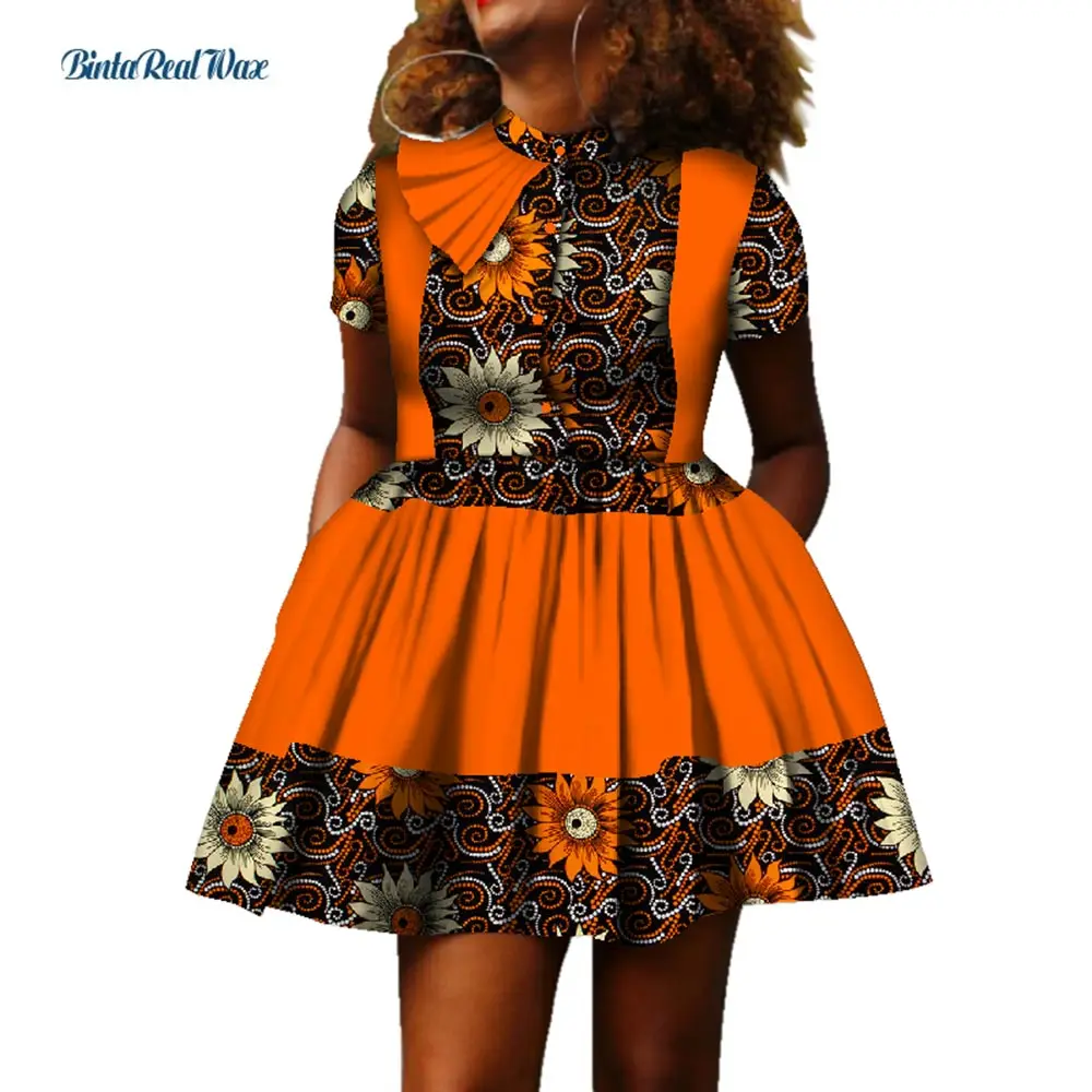 Bazin Riche African Dresses for Women Ankara Print Shirt Dresses Dashiki Patchwork Draped Dresses African Design Clothing WY3573