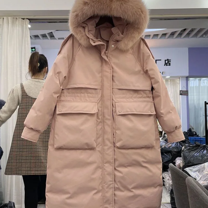 New Down Jackets Womens Winter Clothing 2022 Parkas Super Hot Coats Long Tops Fox Fur Collar Jackets Loose Korean Fashion