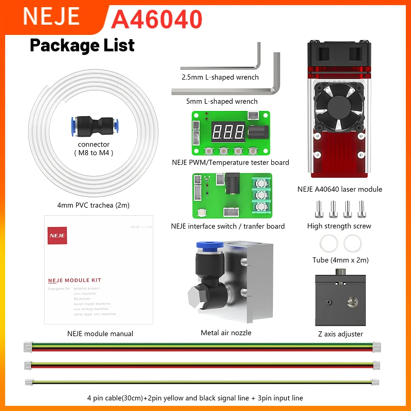 

NEJE A40640 High Power Laser Module with Air Assist Metal Nozzle TTL Laser Head for CNC Engraving Cutting Machine DIY