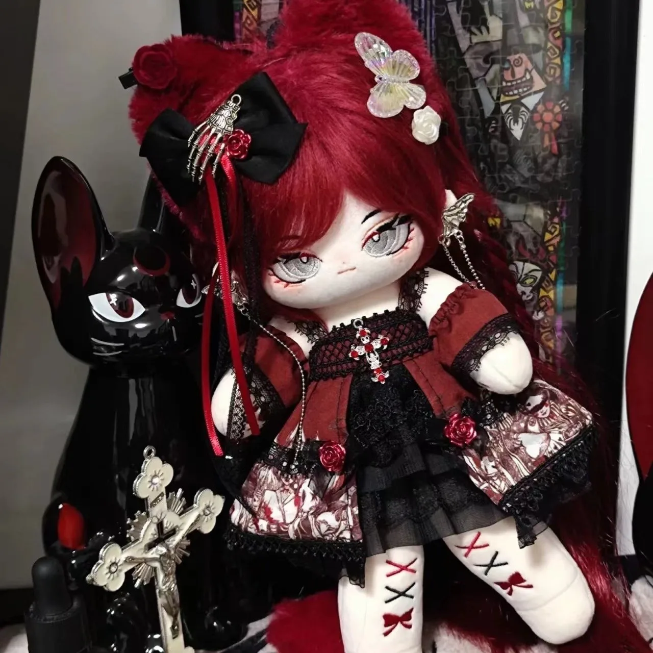 

Cute Mao Ruo Red Long Hair Girl 32cm No Attribute Plush Cotton Doll Body Change Clothes Long Leg Plushie Cosplay Kawaii Gift