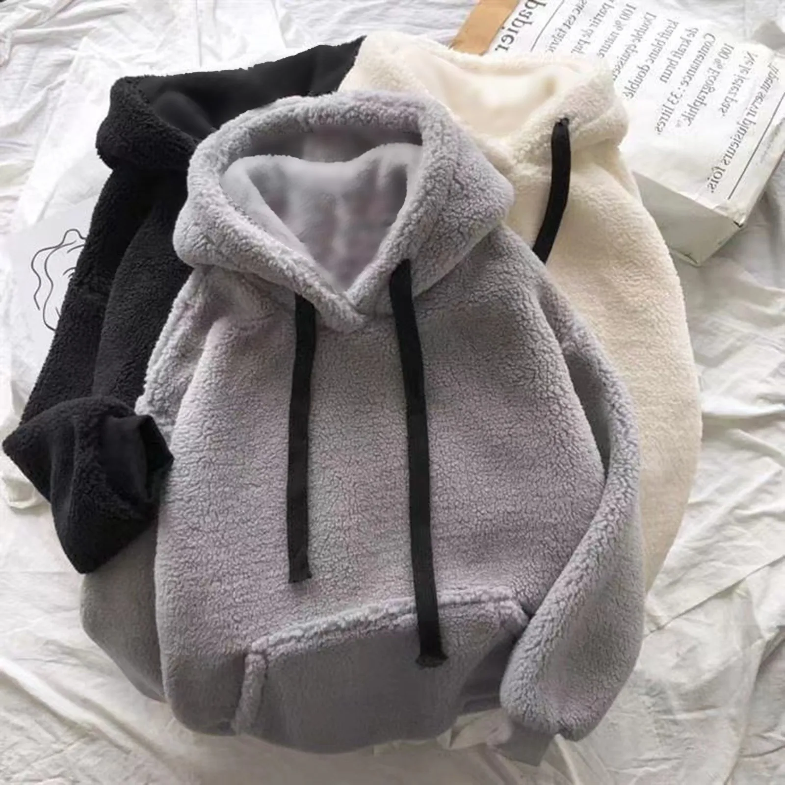 

Womens Fashion Fuzzy Warm Casual Loose Hooded Sweatshirt Hoodies With Pockets Outerwear Loose fit Tracksuit Egirl