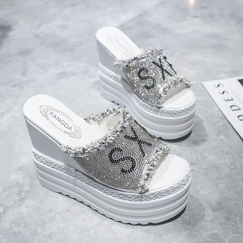 Summer Women Slipper 6cm Platform Non-slip Super High (8cm-up) Solid Wedges 13cm High Heels Ladies Slides Outside Female Shoes