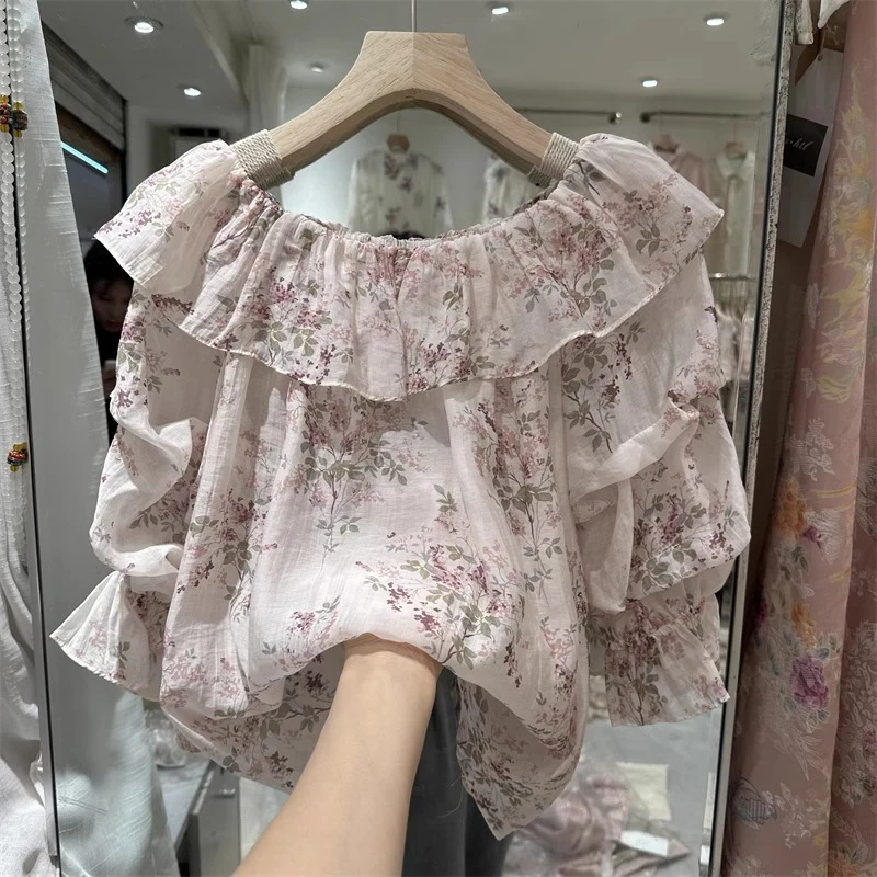 Шифоновые рубашки с французскими оборками и цветочным принтом женские летние