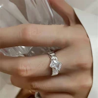 punk gothic square crystal ring for women simple fashion silver color geometric open adjustable rings wedding party jewelry gift