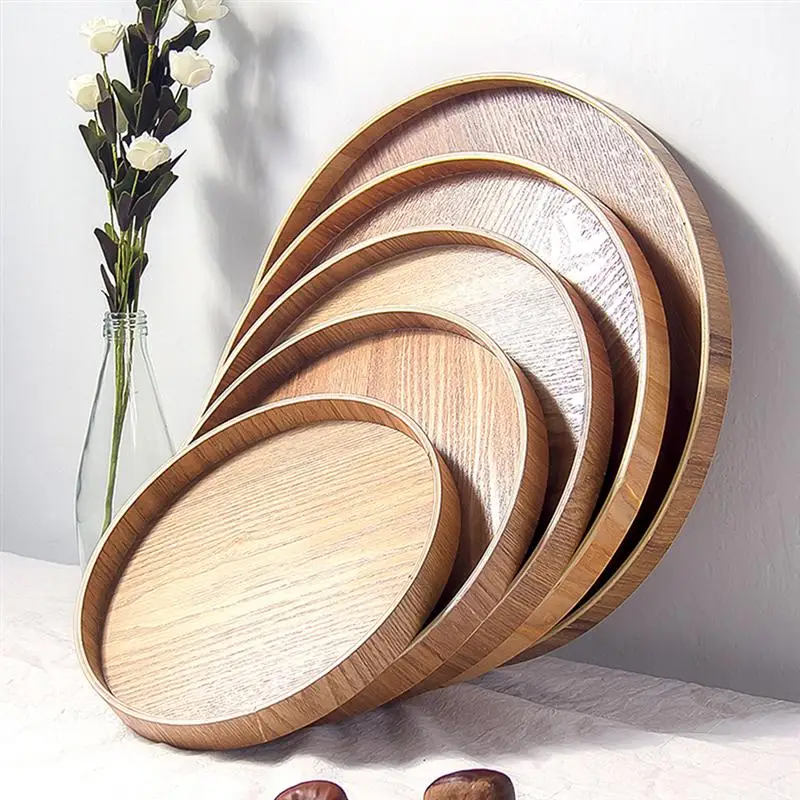 Round Tray Food Serving Plate Japanese Style Wood Snack Deseert Teaboard Natural Tea Server Dishes Drink Platter | Дом и сад