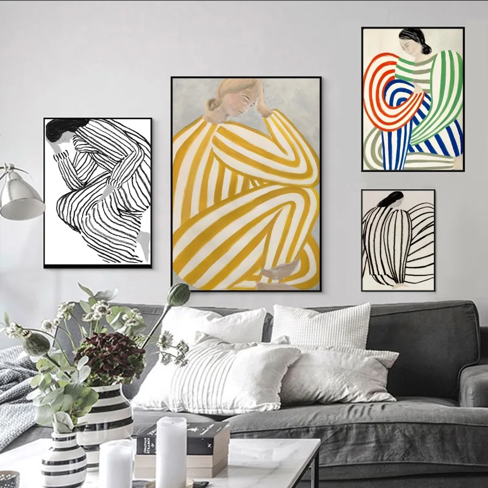 

Abstract Figure Lines Girl Lind Poster Self-adhesive Art Poster Retro Kraft Paper Sticker DIY Room Bar Cafe Decorative Painting