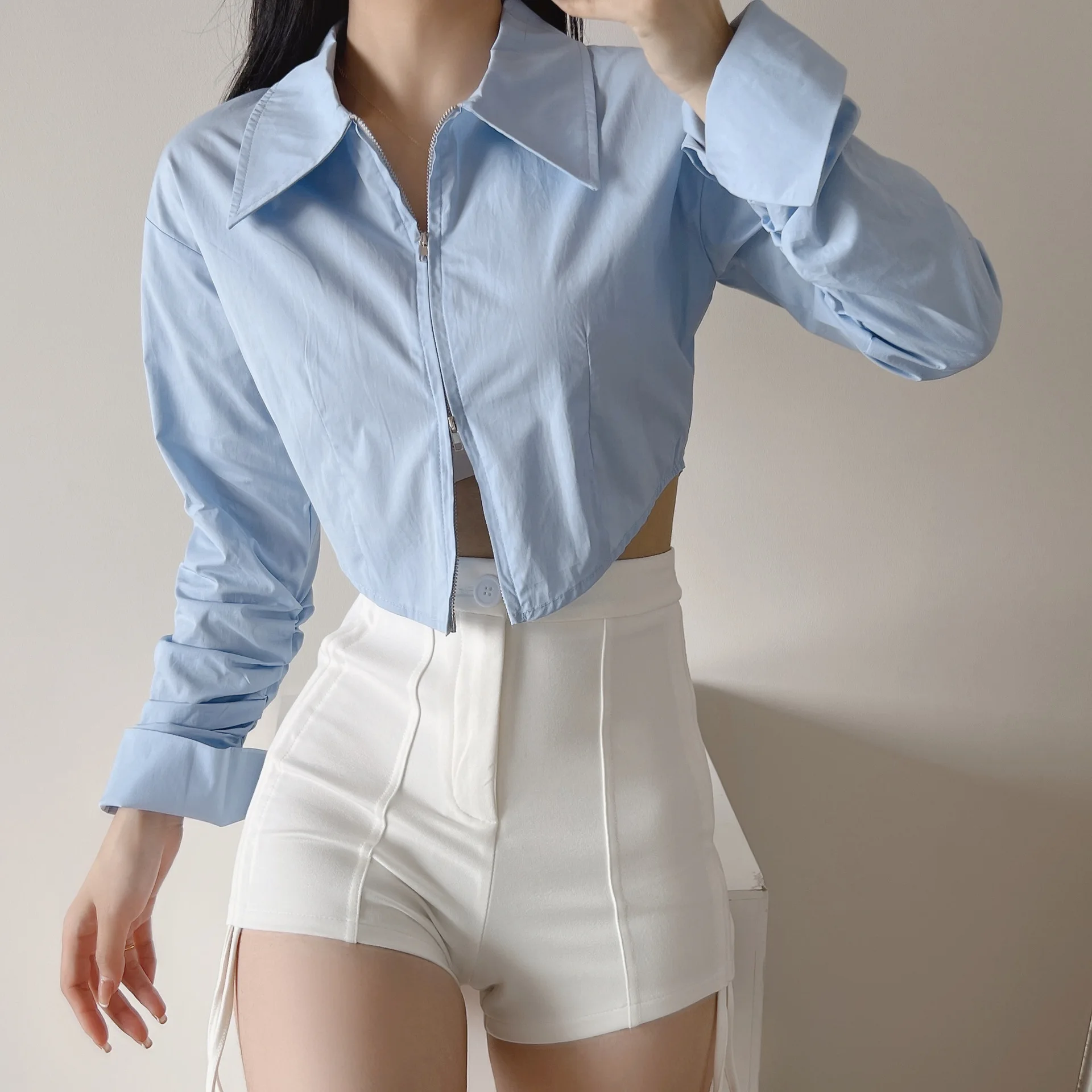 

2022 New Spring Summer Women Female Sexy Polyester Shirt Brand Blouse Outwear