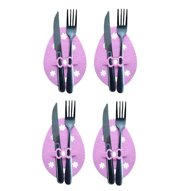 

4pcs Easter Cutlery Holders Pouch Decorative Organizer Utensil Napkin Holders Bag For Easter Kitchen Table Desktop Decoration