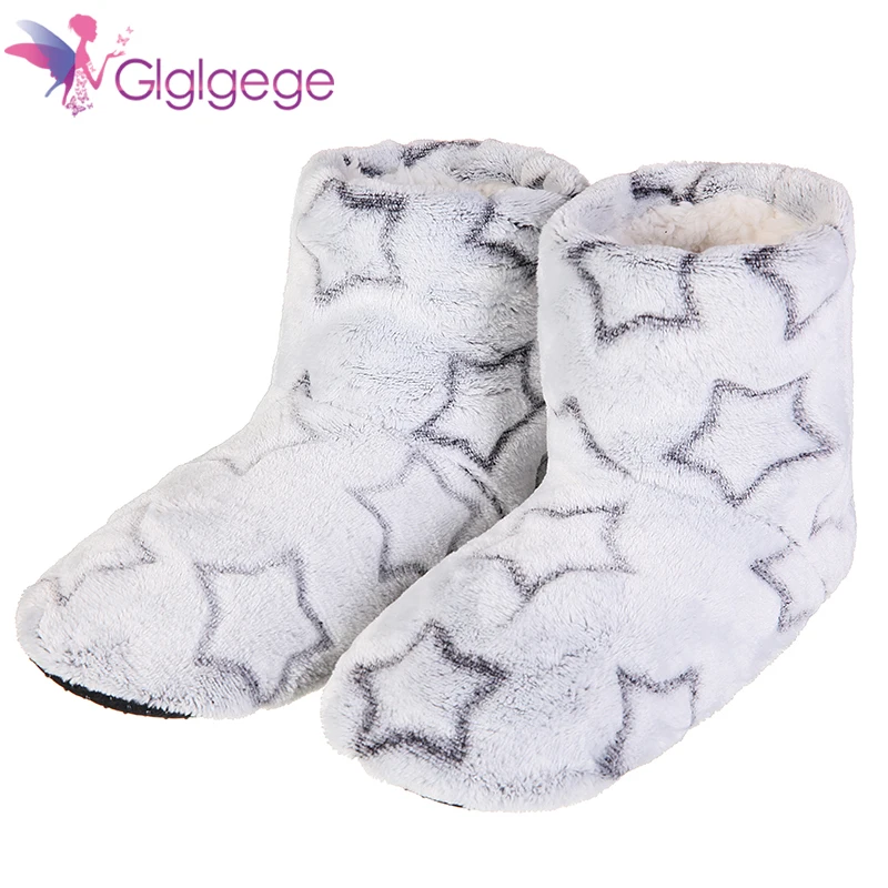

House Home Slipper Womens Winter Contton Plush Anti Skid Grip Indoor Fluffy Cotton Warm Black Female Shoes Fuzzy High Boots 2022