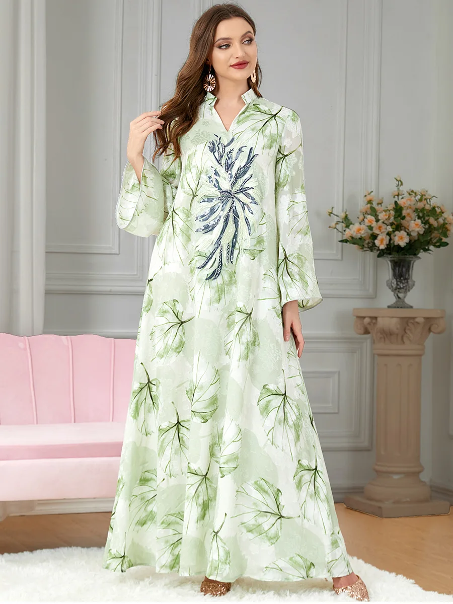 

Autumn Morocco Dress Muslim Women Abaya India Stand Collar Abayas Dubai Turkey Party Dresses Kaftan Robe Longue Vestidos Largos