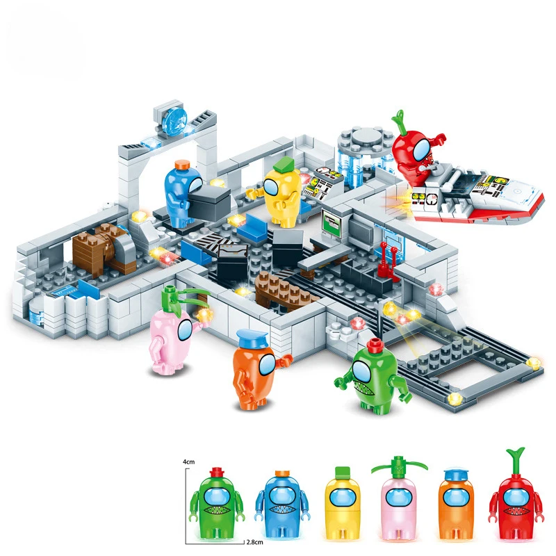 

528PCS Amongs Game Space Combat Base Capsule Alien Building Blocks Doll Model Bricks Kids Kits Gift for Children