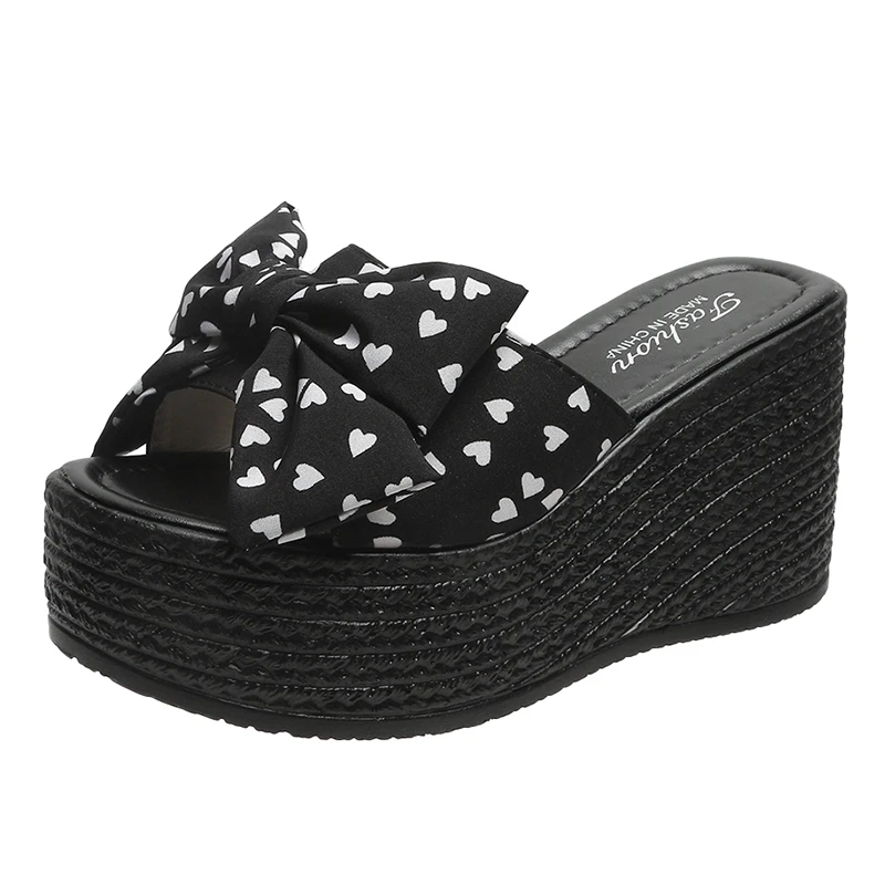 

High Heels Slippers for Women Sandals Women Summer 2022 Wedges Platform Sandals Big Bow Slides Fashion Shoes Size 43 Women Shoes