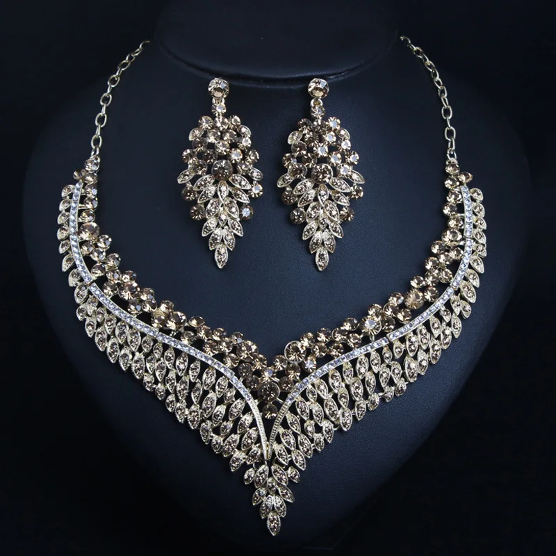 

Full Diamond Collarbone Necklace and Earrings Suite Dress Women's Accessories