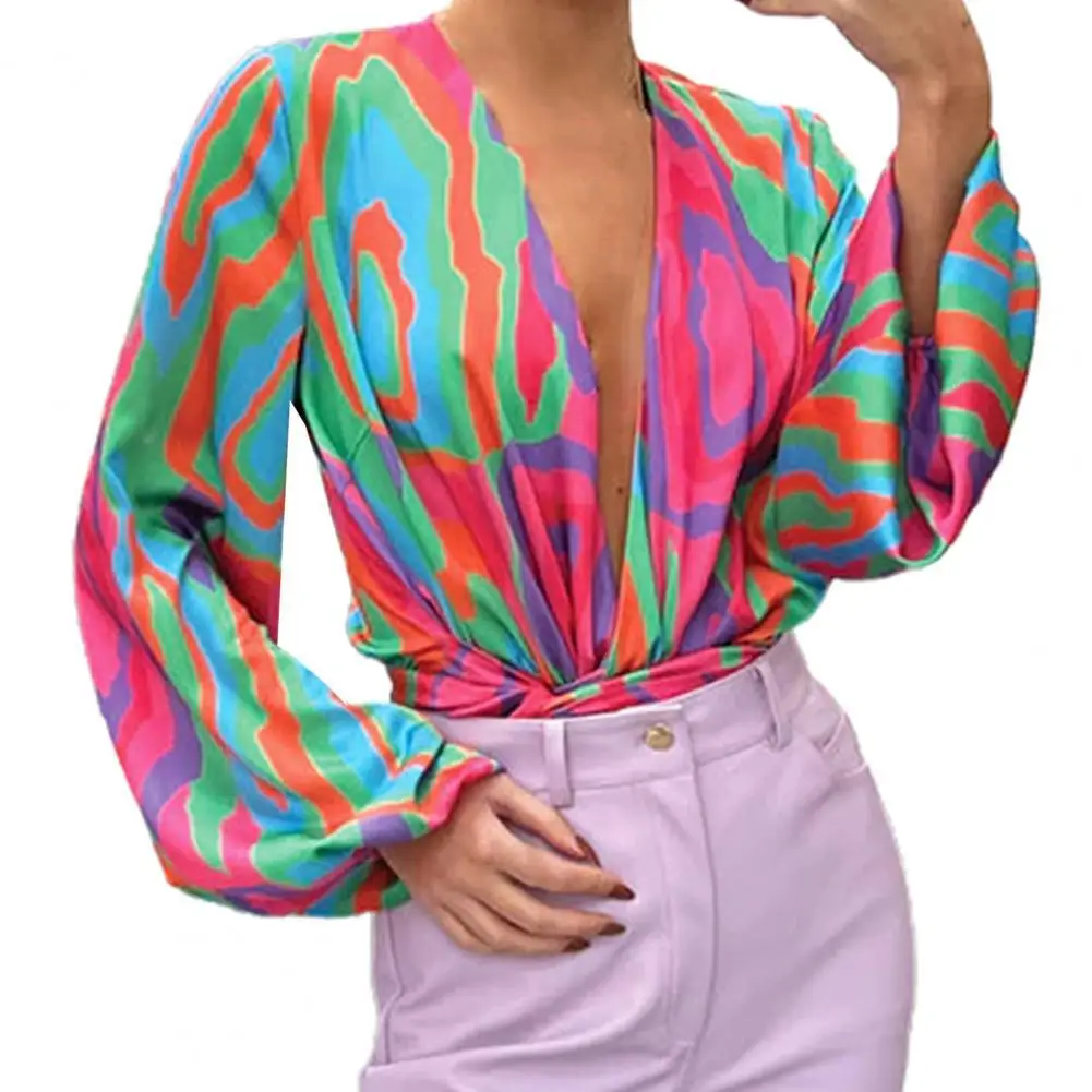 

2022 Fashion Blouse Top Woman Shirt V-Neck Long Lantern Sleeves Printed Top Blouse Spring Summer Leisure Shirt Street Wear r