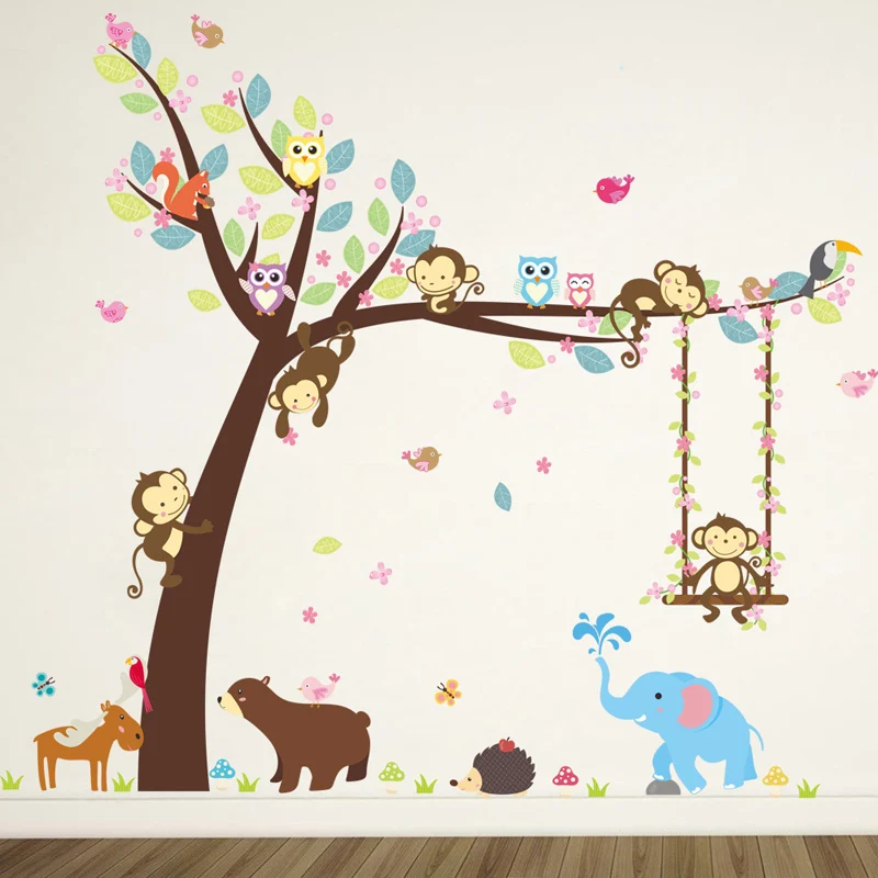 

Forest Animals Wall Sticker Monkey Bear Tree For Kids Room Children Decals Nursery Bedroom Home Decor Poster Mural Stickers