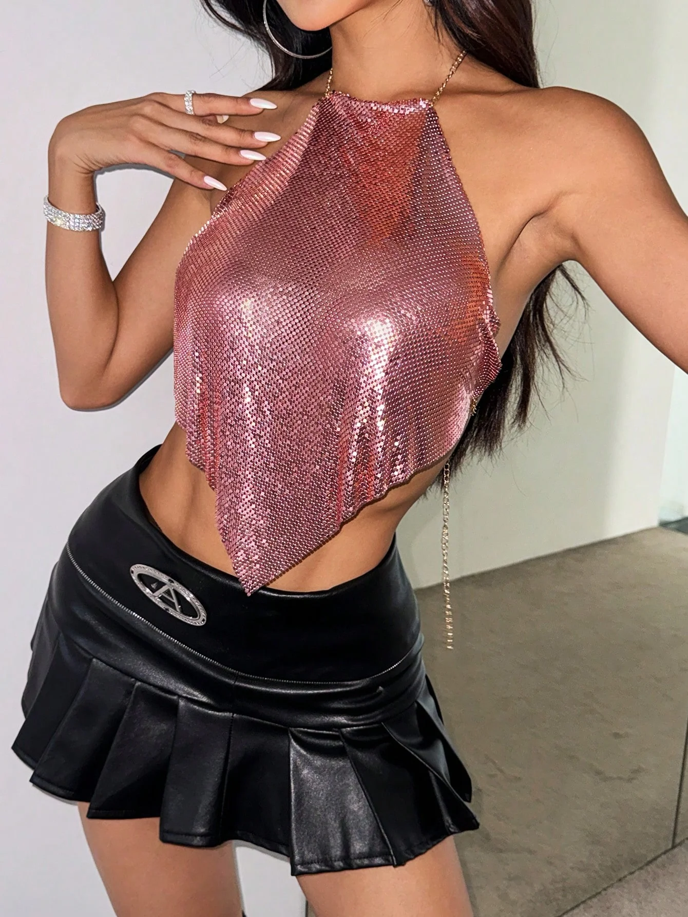 Верх с металлическими блестками жилет укороченные топы женская уличная одежда