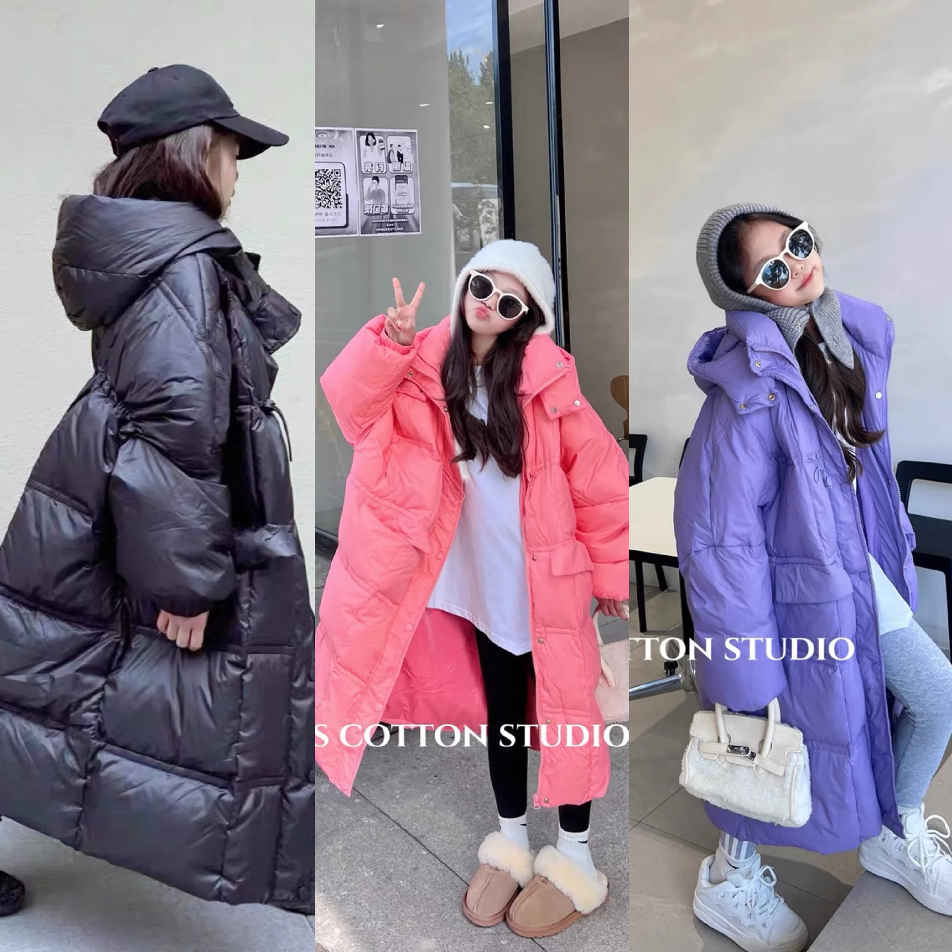 

Children's Knee Length Walking Down Jacket 2022 New style Boys Loose Thick Waist Can Gathered Outside White Duck Down Coat