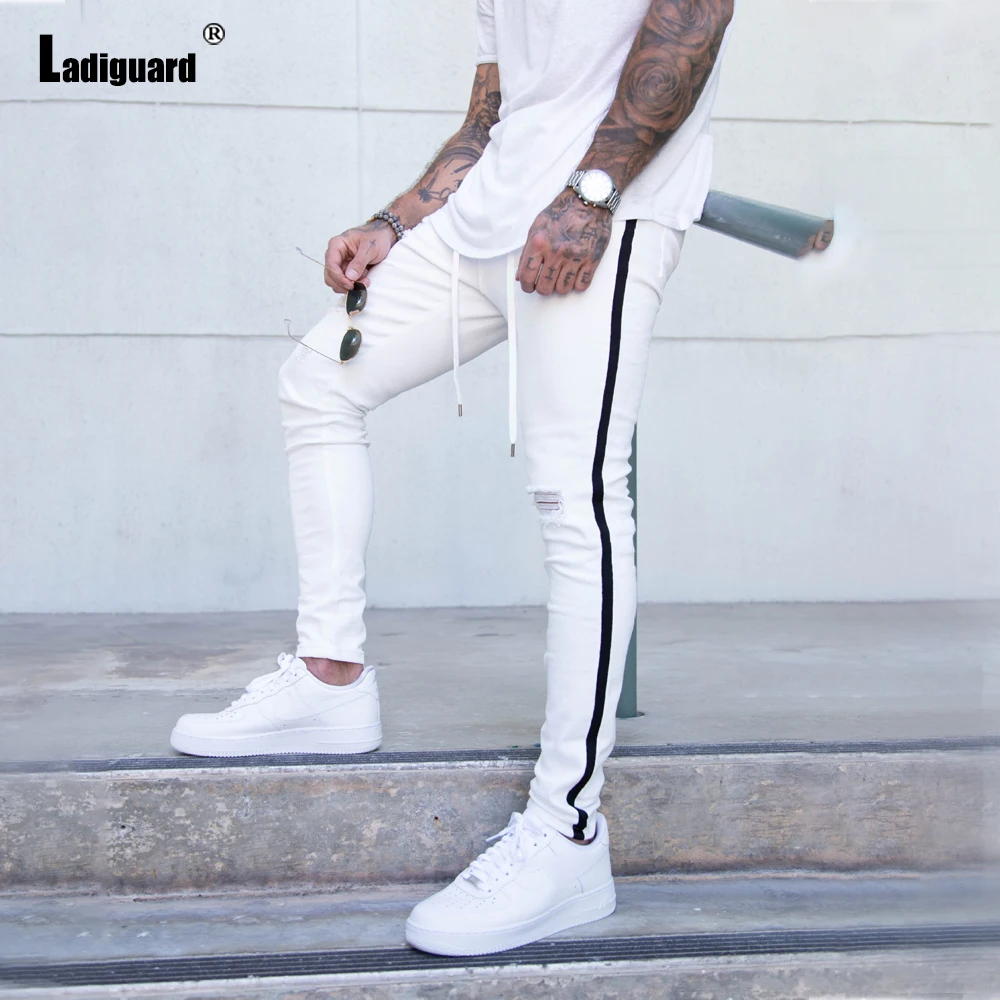 Ladiguard 2022 Summer Mens Pocket Design Jeans Simple Classic Fashion Skinny Denim Trousers Male Casual Drawstring SweatPants
