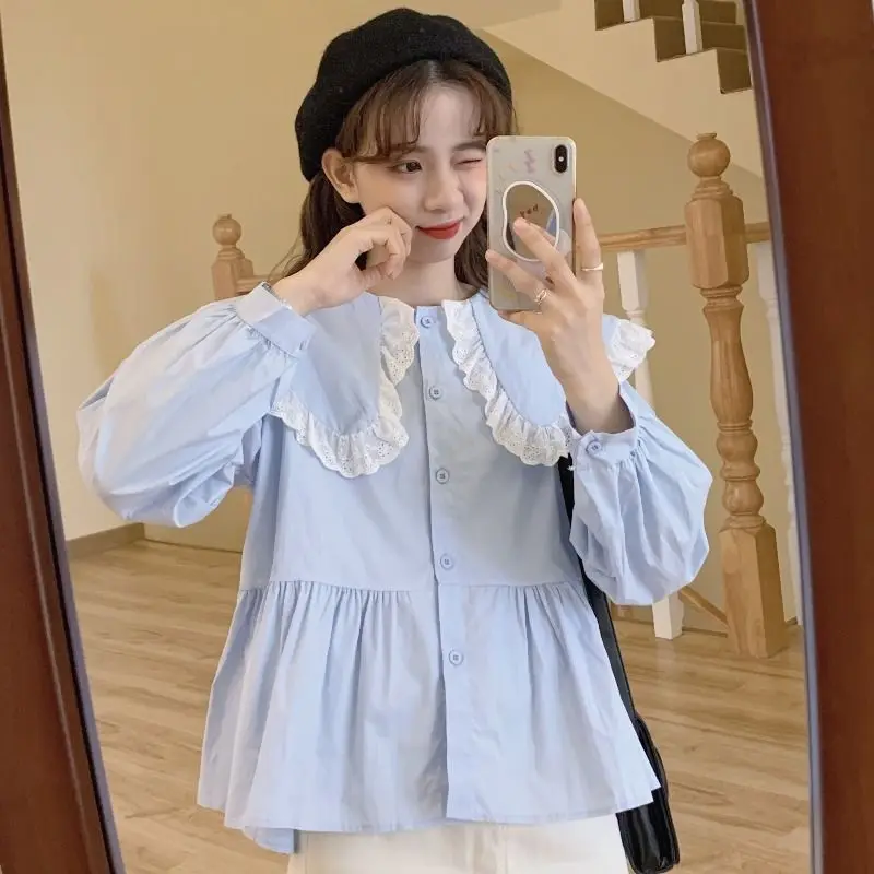 

SIngles Breasted Women Blouses Solid Spring Long Sleeve Korean Fashion Kawaii Shirts Loose All-Match Blouse Blusas Mujer E535