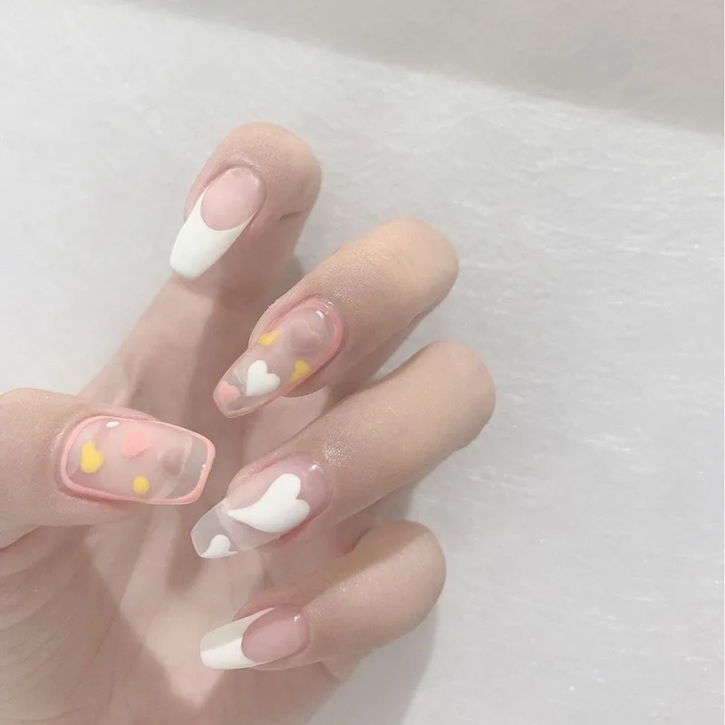 

24pcs long coffin Hollow Heart Nails Decals dark red brown snake patterned butterfly False Nails Artificial Full Cover Wearable