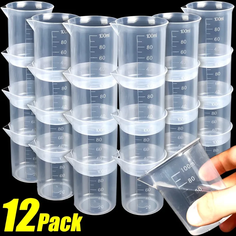 100ml Transparent Measuring Cup Plastic Liquid Container Epoxy Resin Scale Beaker Lab Chemical Laboratory Cups Mixing Cup Tools