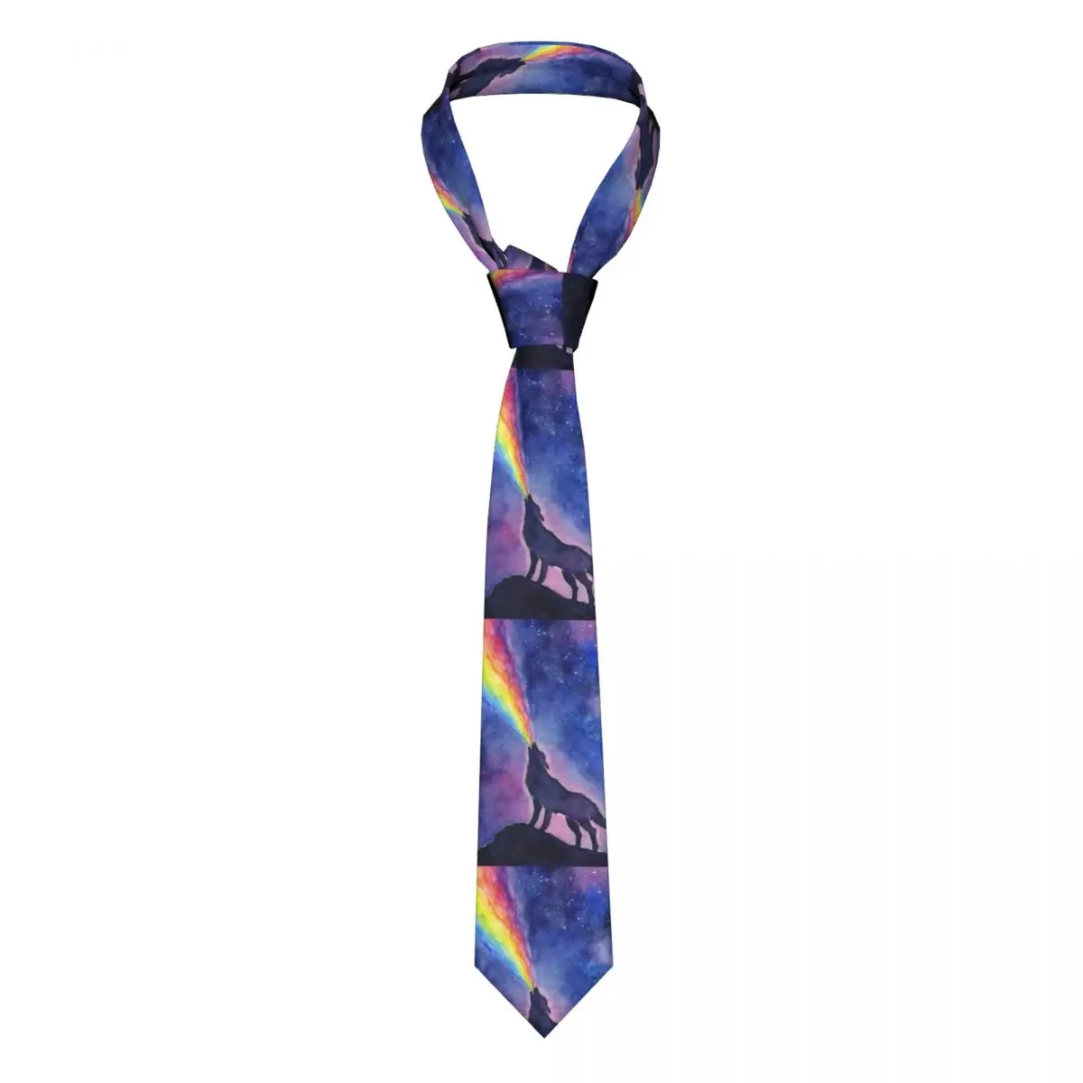 

Funny Wolf Tie Rainbow in Space Polyester Silk Vintage Neck Ties Gift Wedding For Man Shirt Cravat