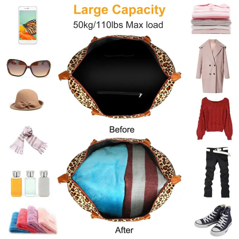 Women Duffle Bag Travel Weekend Tote Bags  Leopard Grain