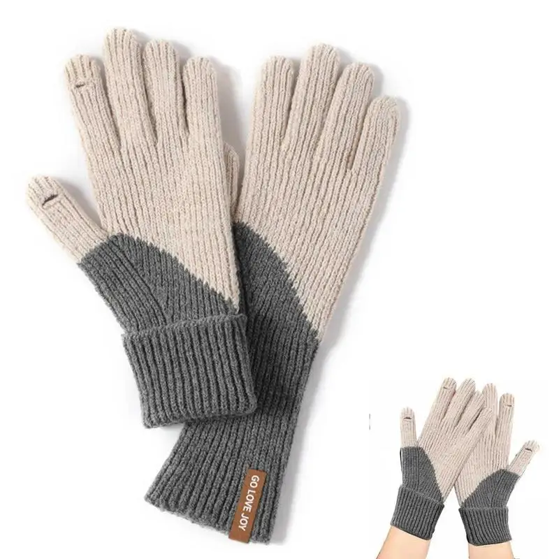 

Вязаные шерстяные перчатки, зимние варежки с закрытыми пальцами, теплые мужские и женские перчатки, утепленные велосипедные перчатки с сенсорным экраном